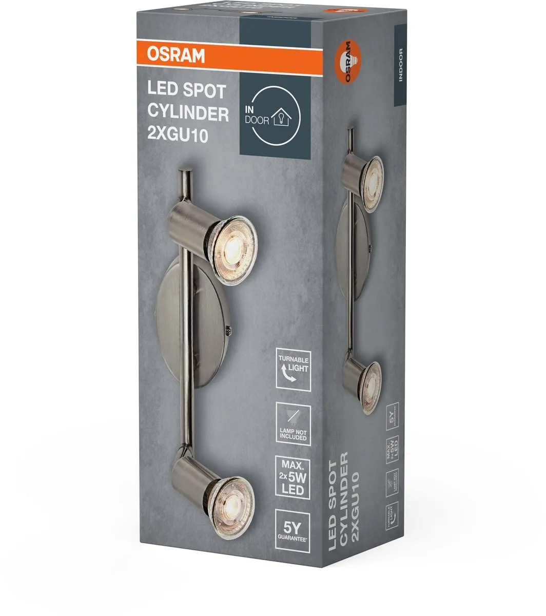 Osram LED Spot Cylinder plafondspot 2x GU10 - Geborsteld nikkel