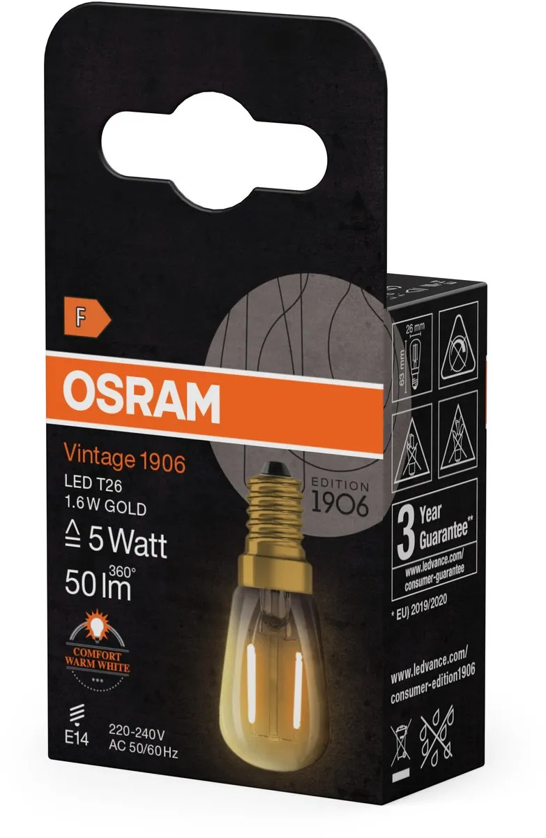 Osram Vintage 1906 LED E14 Tubular Amber 1.6W - 50lm