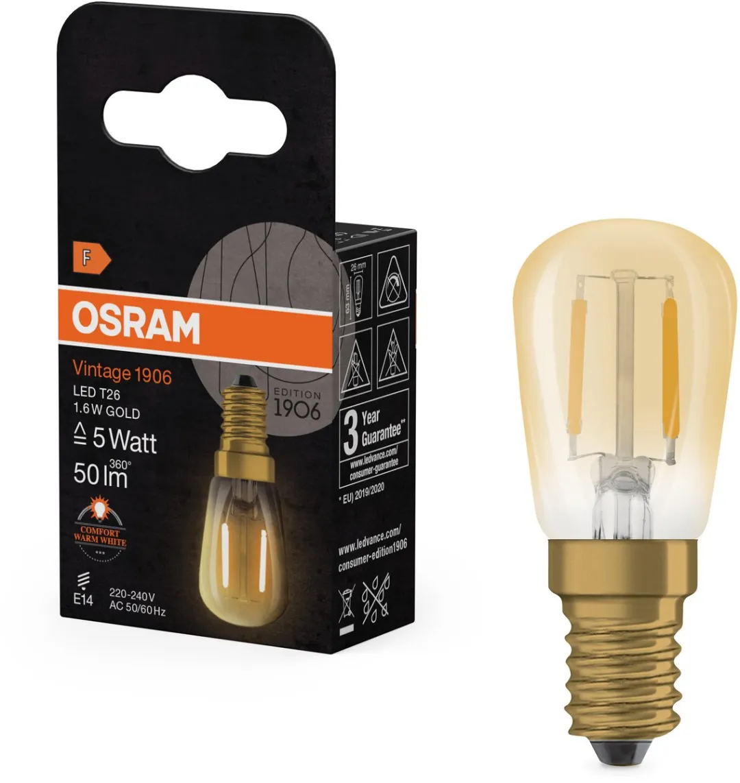 Osram Vintage 1906 LED E14 Tubular Amber 1.6W - 50lm