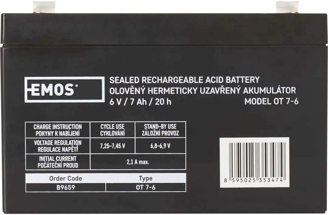 EMOS Onderhoudsvrije loodaccu 6 V/7 Ah, faston 4,7 mm, B9659