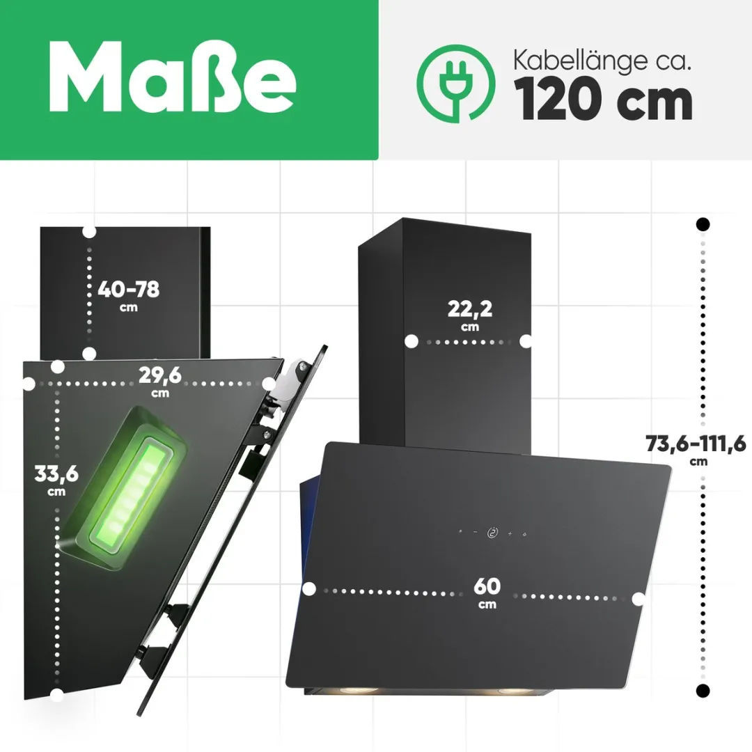 Bomann DU 7611 Afzuigkap 60cm - 578 m³/u - Mat zwart glas