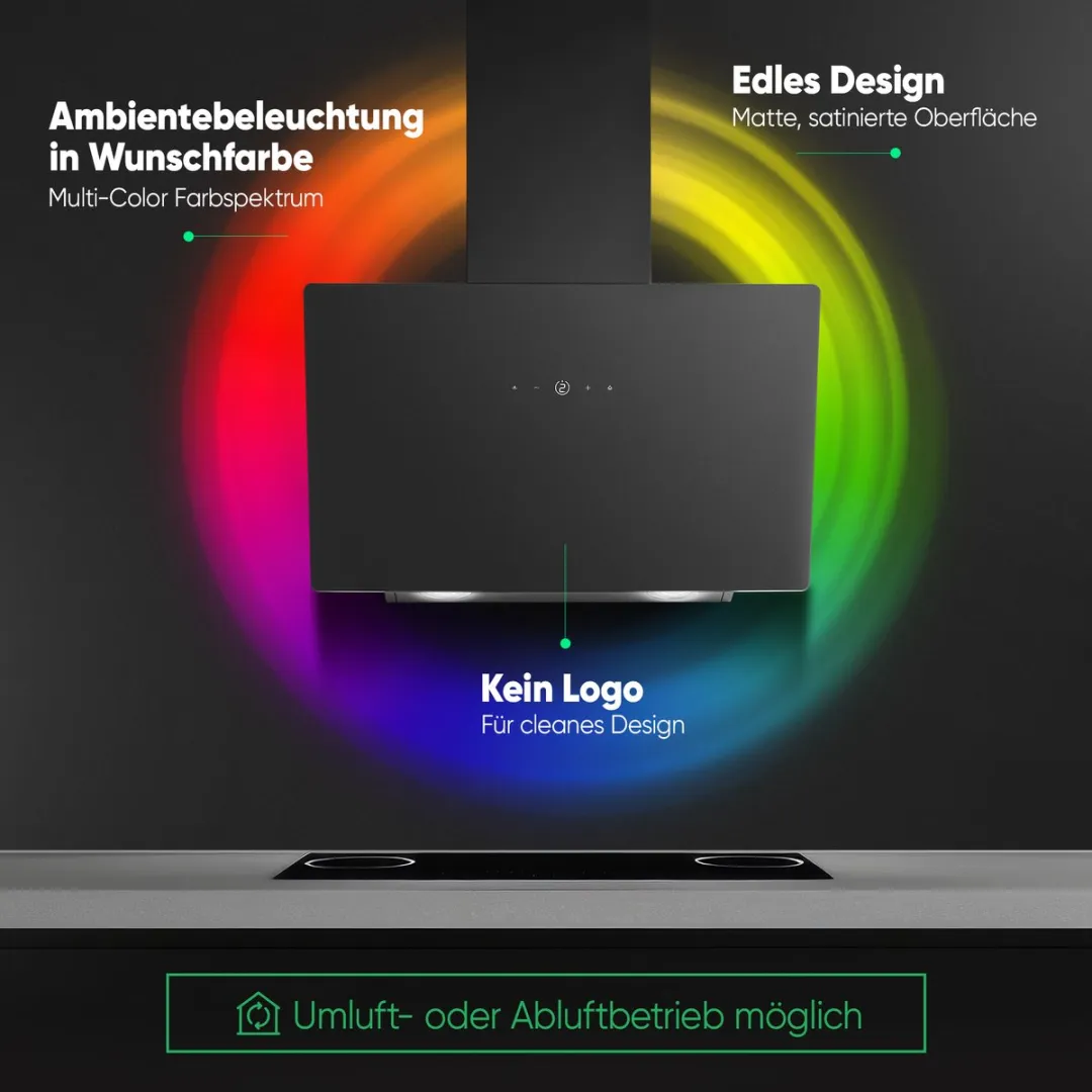 Bomann DU 7611 Afzuigkap 60cm - 578 m³/u - Mat zwart glas