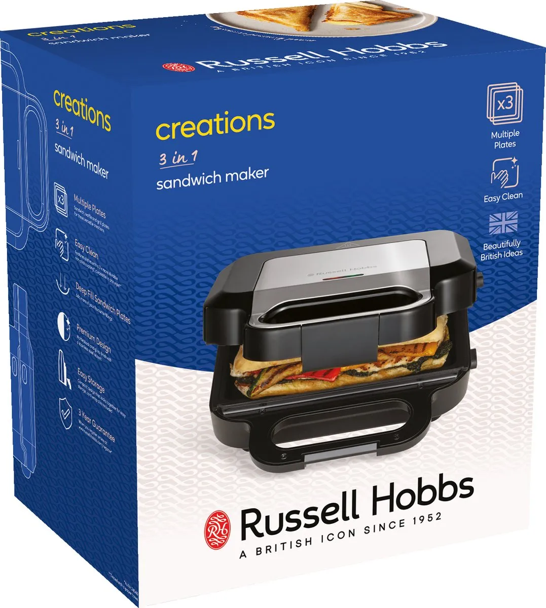 Russell Hobbs Creations 3-in-1 Sandwichmaker Tosti Grill 26810-56 - 820W - Zwart - afbeelding 6 van 6
