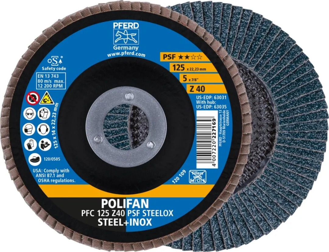 Pferd Lamellenschijf Zirkoniumkorund PFC 125 Z 40 PSF STEELOX