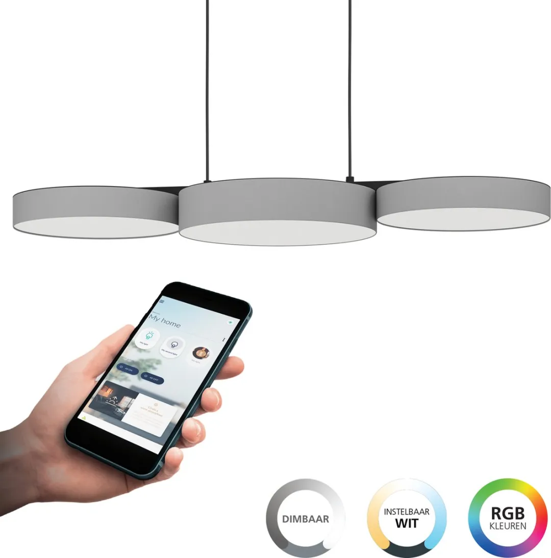 EGLO connect.z Barbano-Z Hanglamp - 82 cm - Grijs|Wit - Instelbaar RGB & wit licht - Dimbaar - Zigbee