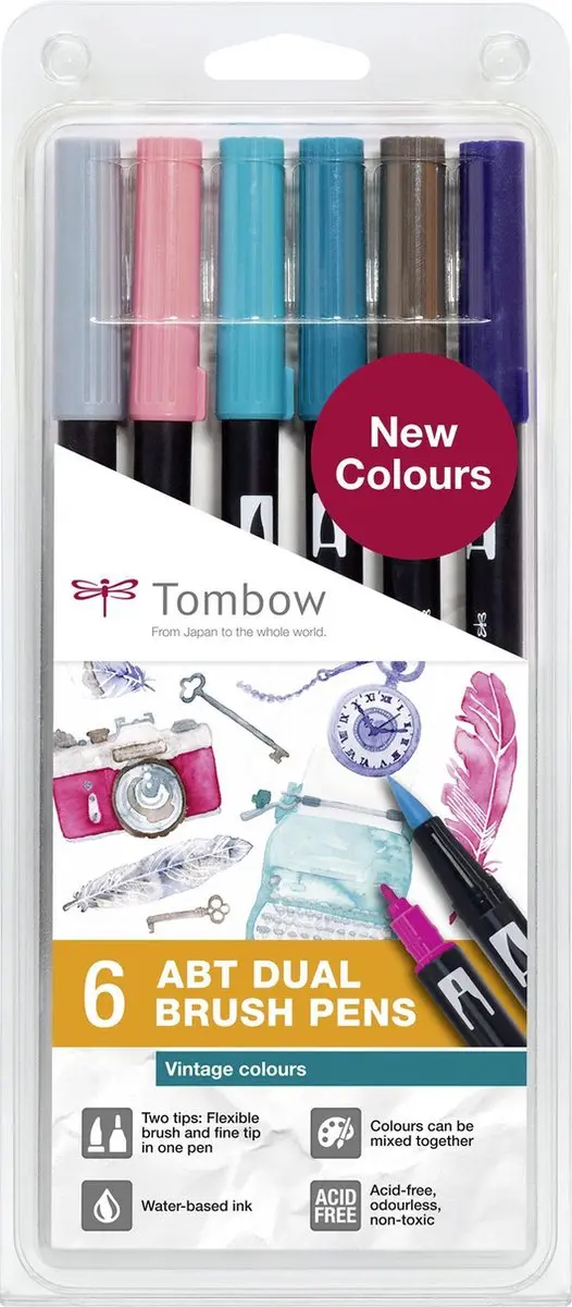 Tombow ABT Dual Brush Tekenpennen - Vintage Kleuren - 6 stuks - afbeelding 3 van 6