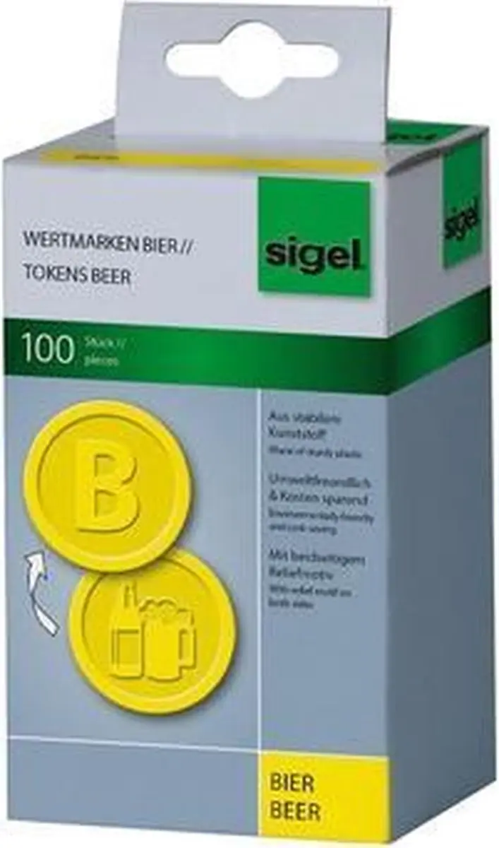 Sigel waardemunten kunststof 100 stuks 25mm bier geel evenementenmuntjes