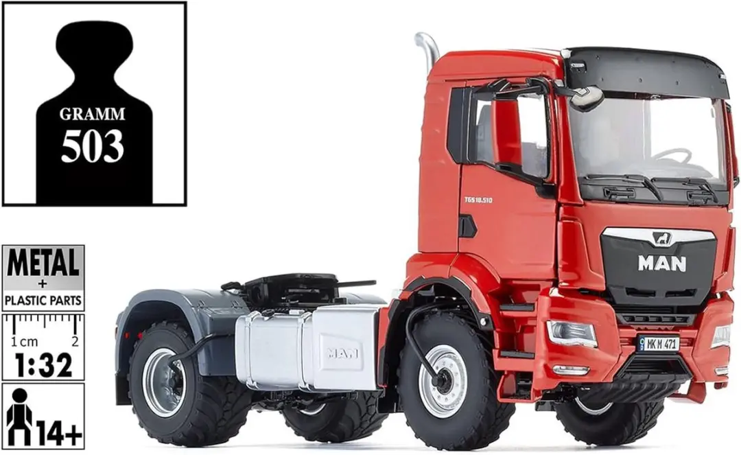 Wiking MAN TGS 18.510 4x4 BL Trekker 1:32 - Rood - afbeelding 2 van 3