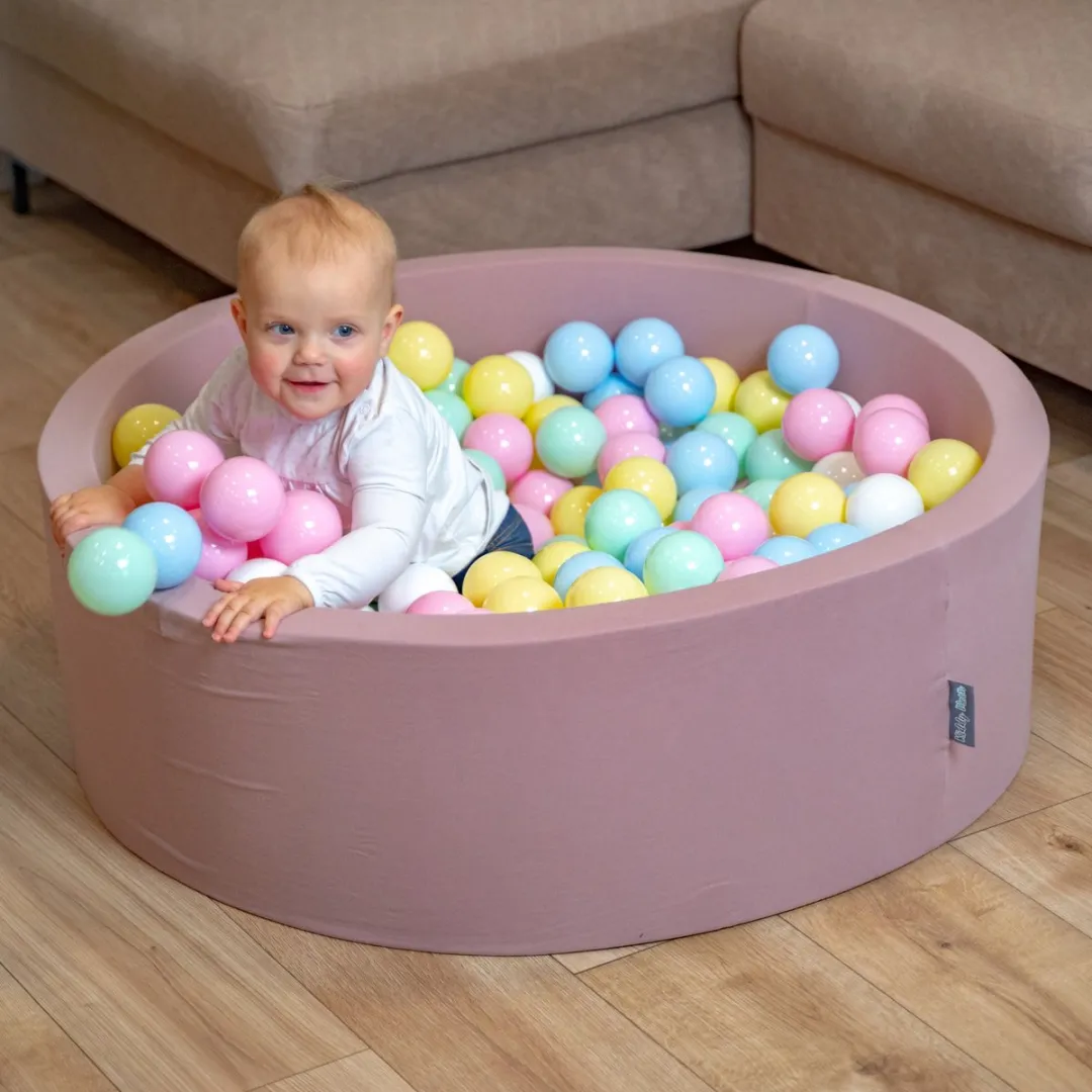 KiddyMoon Ballenbak 90x30cm - 200 Ballen Ø7cm - BPA-vrij - Wit/Grijs/Poederroze