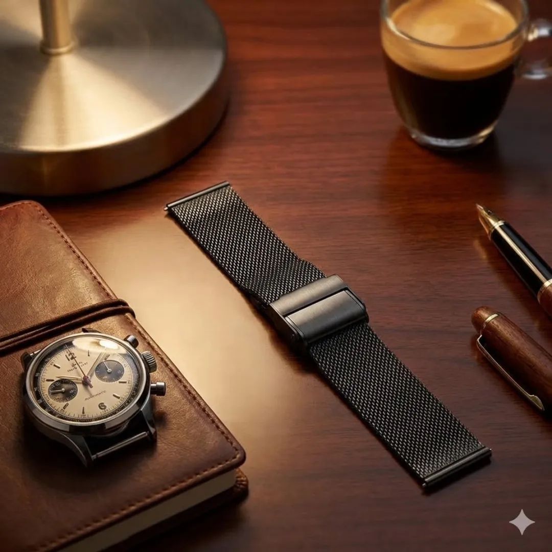NUVEX Zwart Mesh Horlogeband 20mm - Geschikt voor Samsung Galaxy Watch