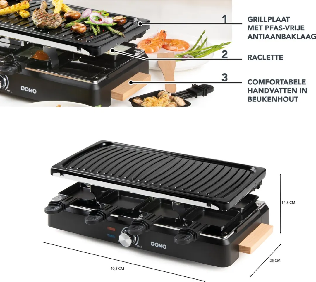 Domo DO9261G Raclettegrill 1400W - 8 Personen