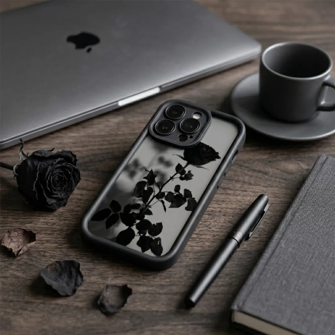 NUVEX iPhone 17 Pro Max Hoesje - Zwart Transparant - Roos Print