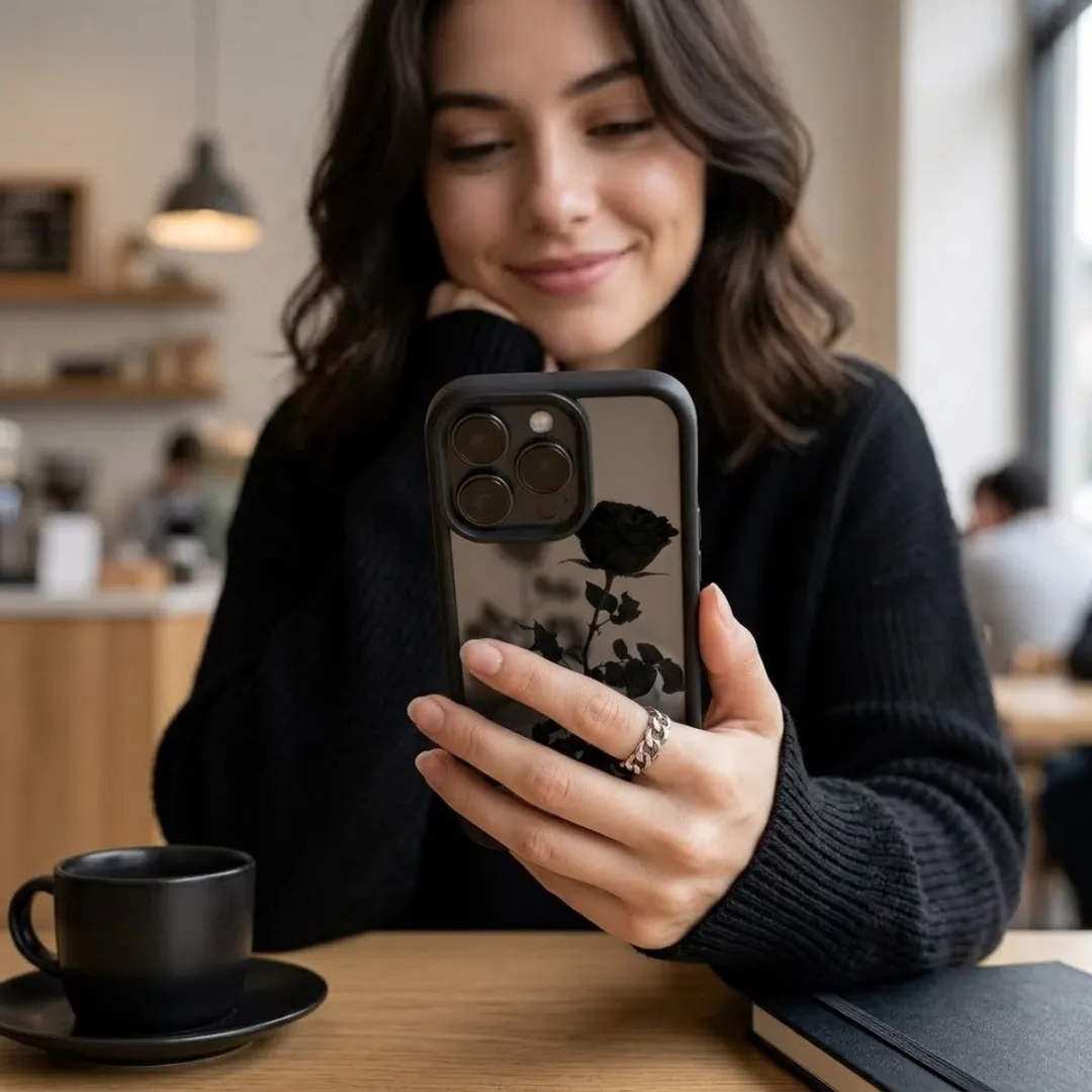 NUVEX iPhone 17 Pro Max Hoesje - Zwart Transparant - Roos Print