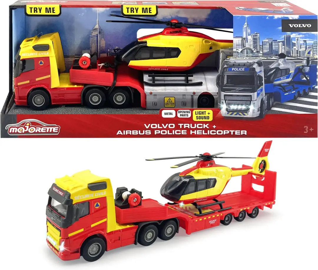 Vrachtwagen met Politiehelikopter Majorette GS 35 cm