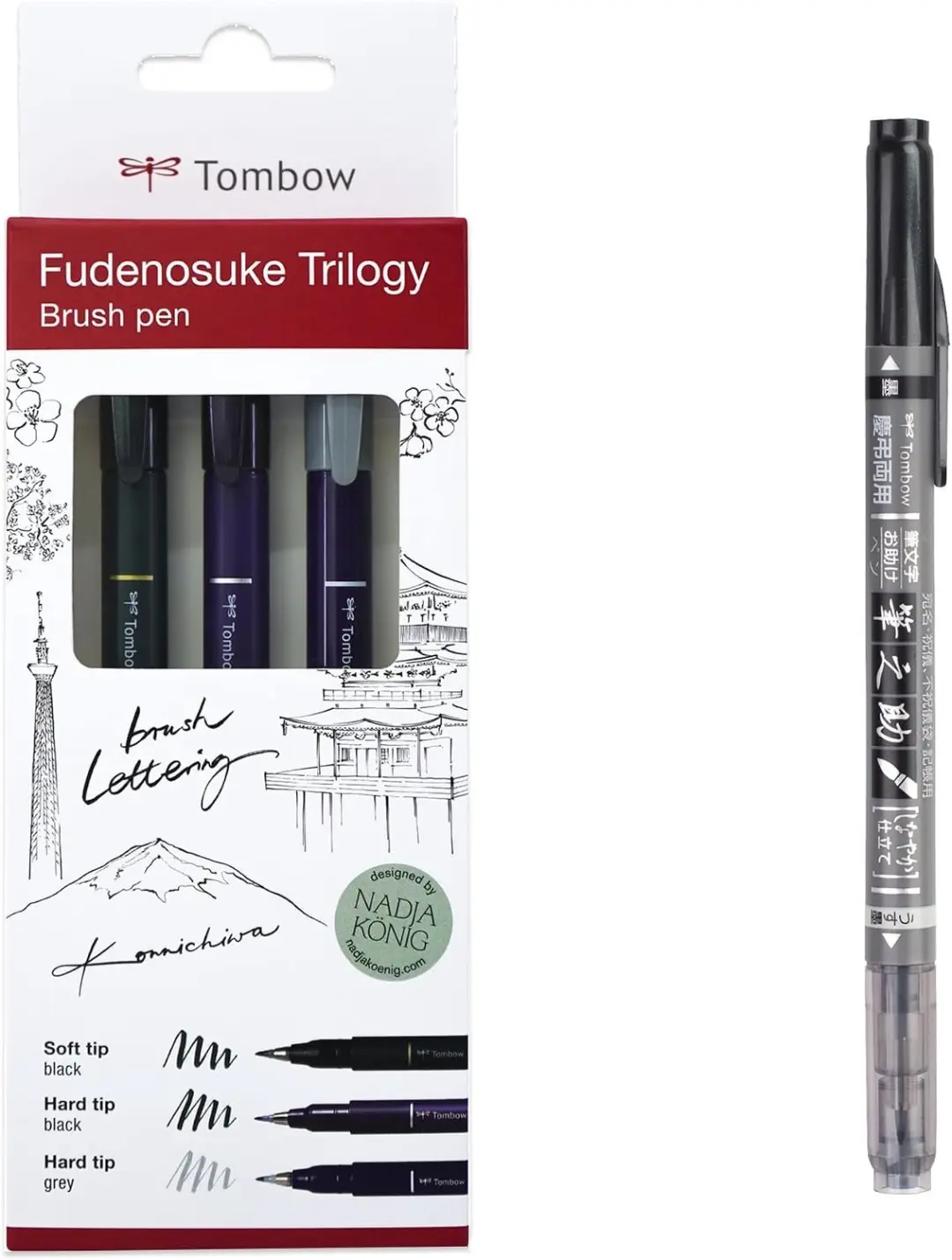 Set van 4 Fudenosuke Brush Pennen voor Handlettering & Tekenen