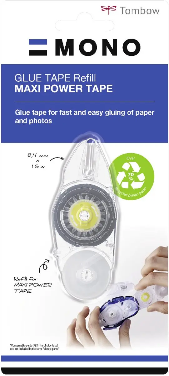 Tombow MONO Maxi Power Lijmtape Roller Navulling - 8,4 mm x 16 m - afbeelding 3 van 3