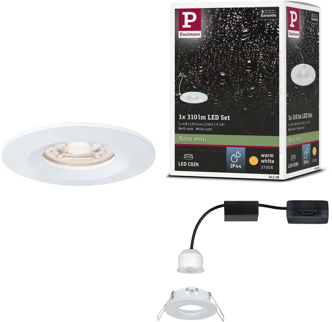Paulmann Nova Mini Coin LED-inbouwlamp 4W 310lm 2700K - Wit mat