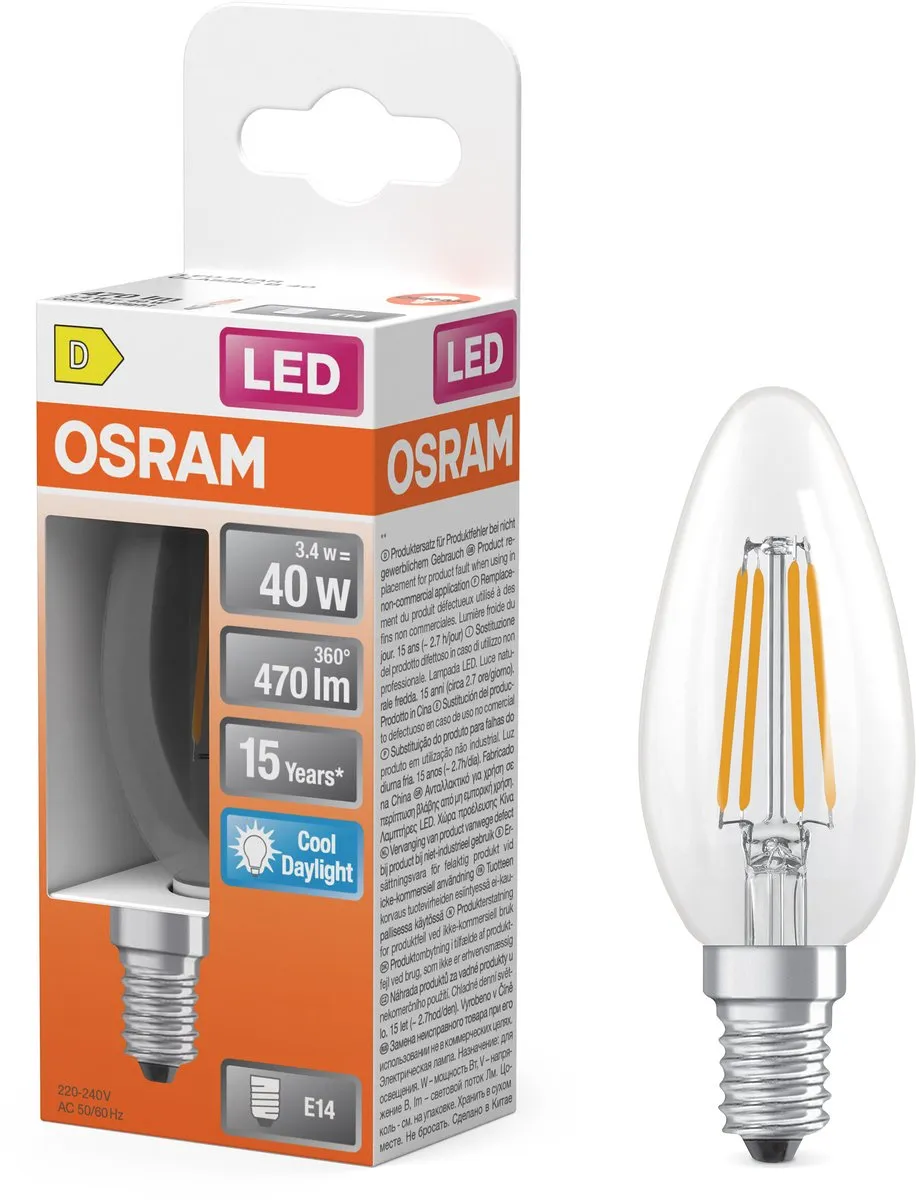 Osram LED-lamp Ster Kaarsvorm B40 Filament 3,4W - 470lm - E14