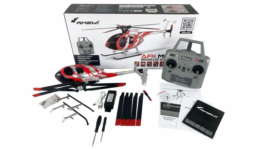 Amewi AFX MD500E RC Helikopter RTF - Rood/Zilver - afbeelding 4 van 6