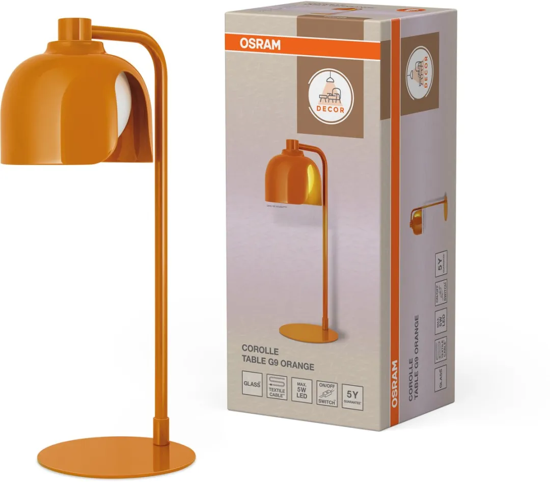 Osram Decor Corolle Tafellamp - Oranje Metaal/Glas - G9 - Retro
