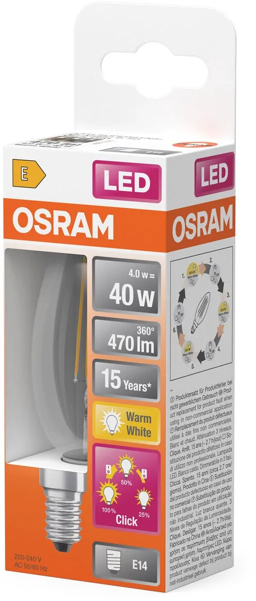 Osram LED Kaarslamp E14 4W Warmwit