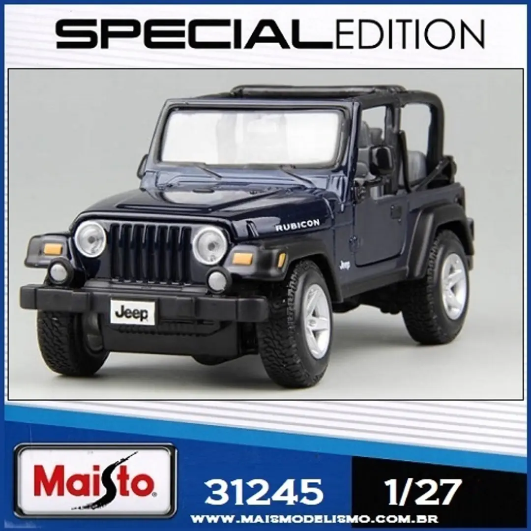 Maisto Jeep Wrangler Rubicon Modelauto 1/27 - Blauw Metaal - afbeelding 2 van 6