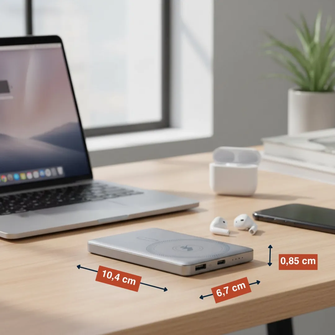 Grundig Draadloze Powerbank 5000Mah - Power Bank 15W geschikt voor Magsafe Draadloos Opladen - met USB C Aanlsuting Voor 2 Apparaten Opladen - 10,4 x 6,7 x 0,85 cm