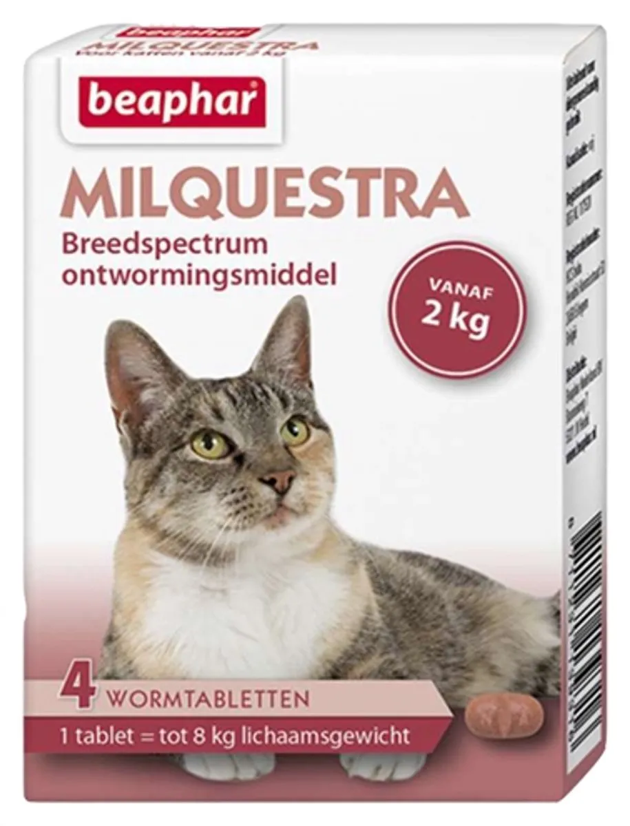Beaphar Milquestra Kat Rund Anti-wormen 4 tabletten - 2 tot 12 kg - afbeelding 6 van 6