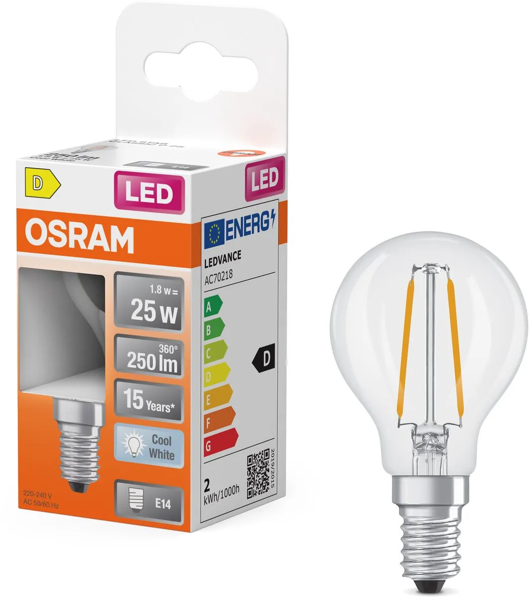 Osram LED-lamp Star Globe P25 Filament 1,8W - 250lm E14 Koelwit