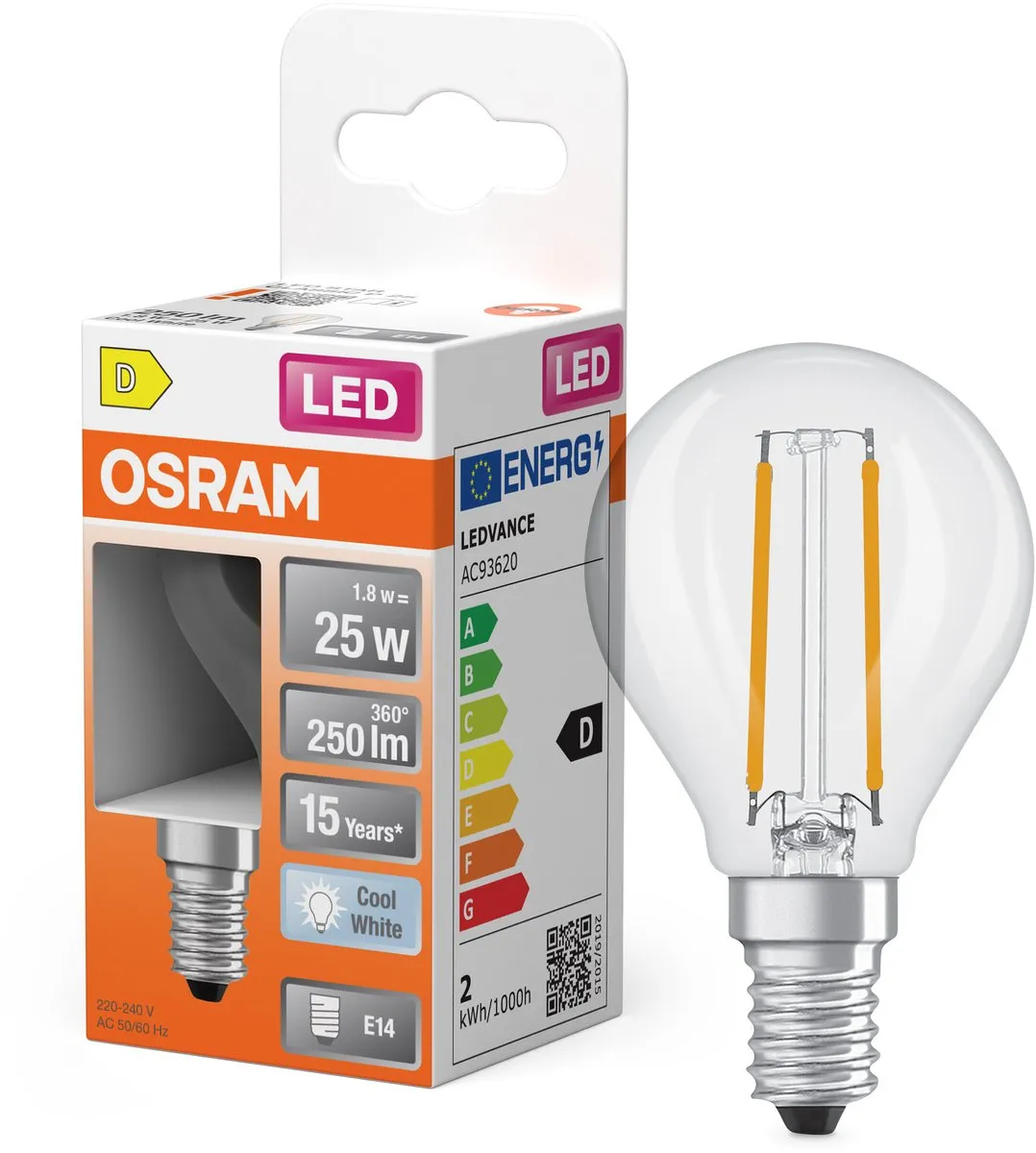 Osram LED-lamp Star Globe P25 Filament 1,8W - 250lm E14 Koelwit