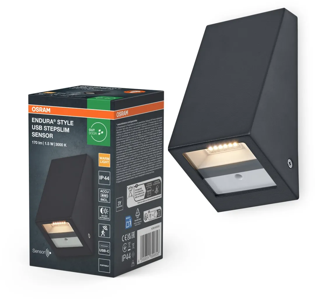 Osram Endura Style USB Wall Step Slim Sensor IP44 - Warm wit 3000K - Donkergrijs