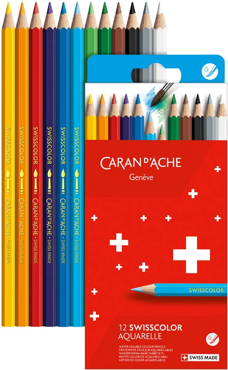 Caran d'Ache Swisscolor Aquarelpotloden - Set 12 stuks - afbeelding 6 van 6