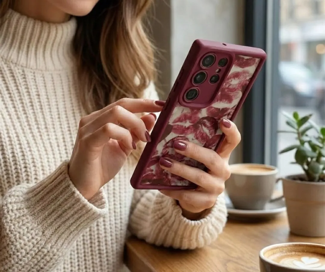 NuveX Samsung Galaxy S25 Ultra Hoesje - Bordeaux Rood - Lippenprint