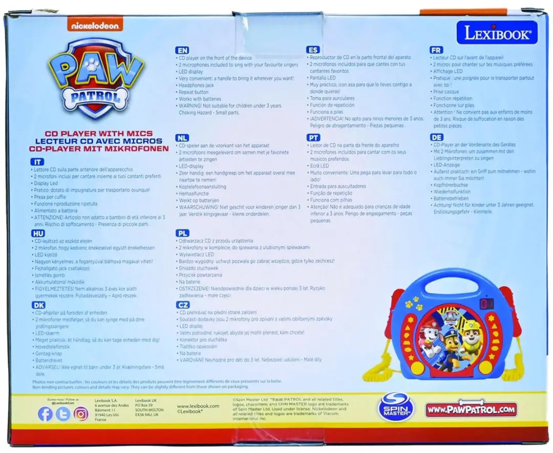 Lexibook Paw Patrol CD-speler - 2 Microfoons - Blauw - afbeelding 3 van 6