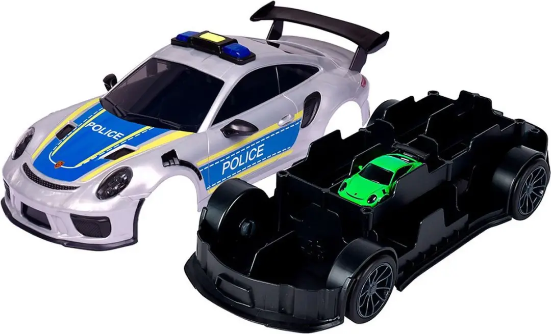 Majorette Porsche Politie Draagtas + 1 Voertuig - Blauw - afbeelding 3 van 5
