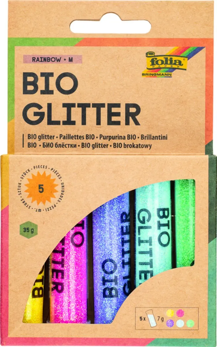 Glitterpoeder bio folia rainbow 7gr 5 kleuren