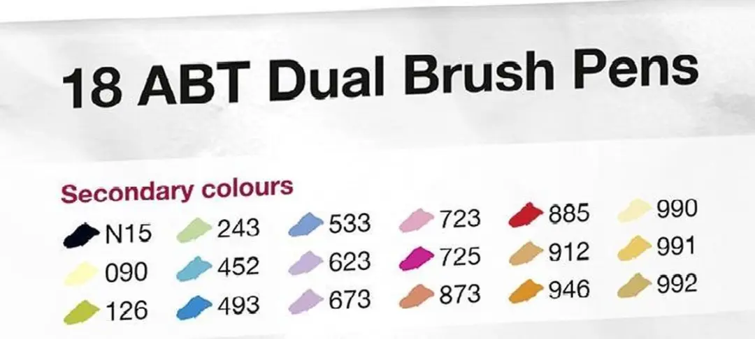 Tombow ABT Dual Brush Tekenpennen - Set van 18 Secundaire Kleuren - afbeelding 2 van 6