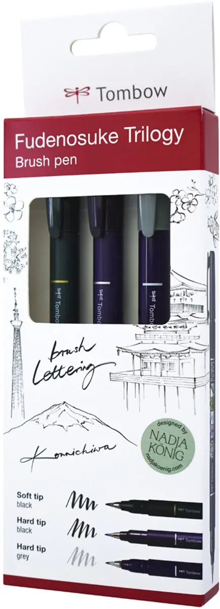 Tombow Fudenosuke Trilogy Brushpennen - Zwart/Grijs - 3x - afbeelding 3 van 3