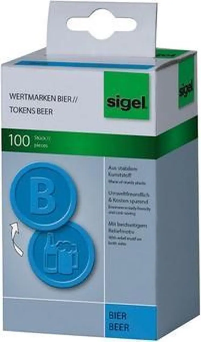 Sigel waardemunten kunststof 100 stuks 25mm bier blauw evenementenmuntjes