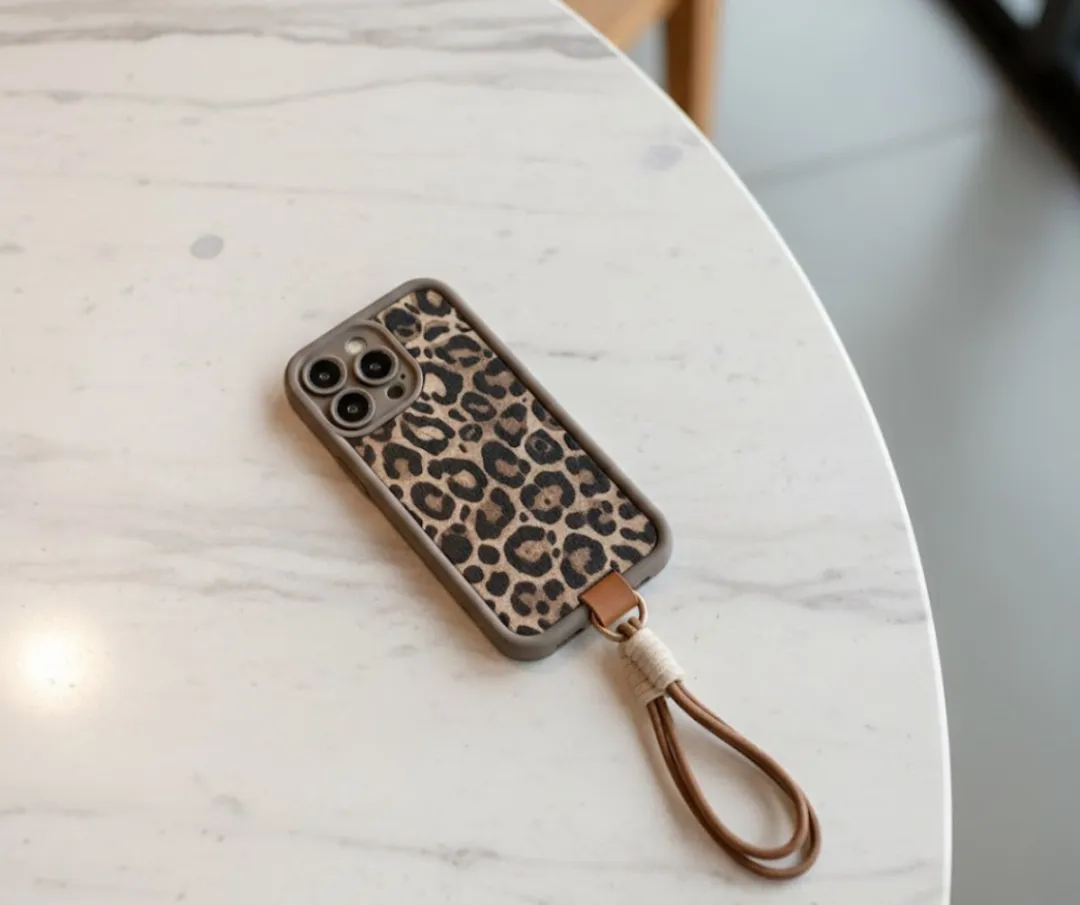 NUVEX iPhone 14 Pro Max Hoesje - Bruin Luipaard Print - Met Koord