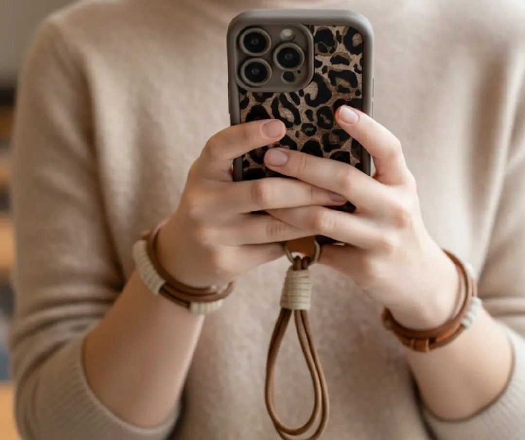 NUVEX iPhone 14 Pro Max Hoesje - Bruin Luipaard Print - Met Koord