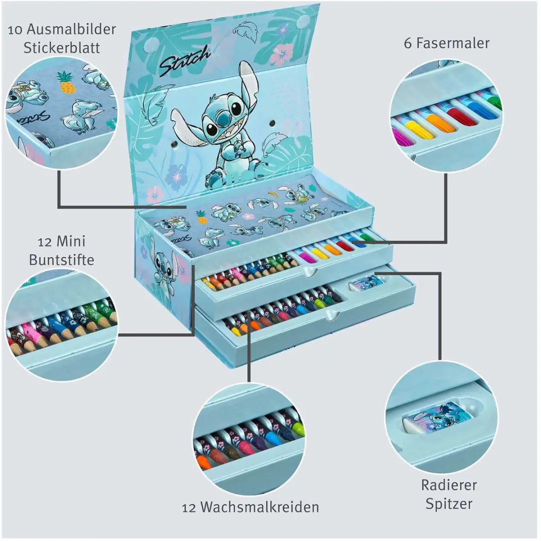 Lilo & Stitch Kleurdoos met Laden - Blauw - 44dlg - afbeelding 3 van 3