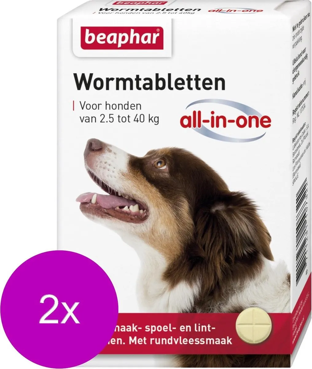 Beaphar Wormtablet All In One Hond 2x4 tabletten - 2,5-40 kg