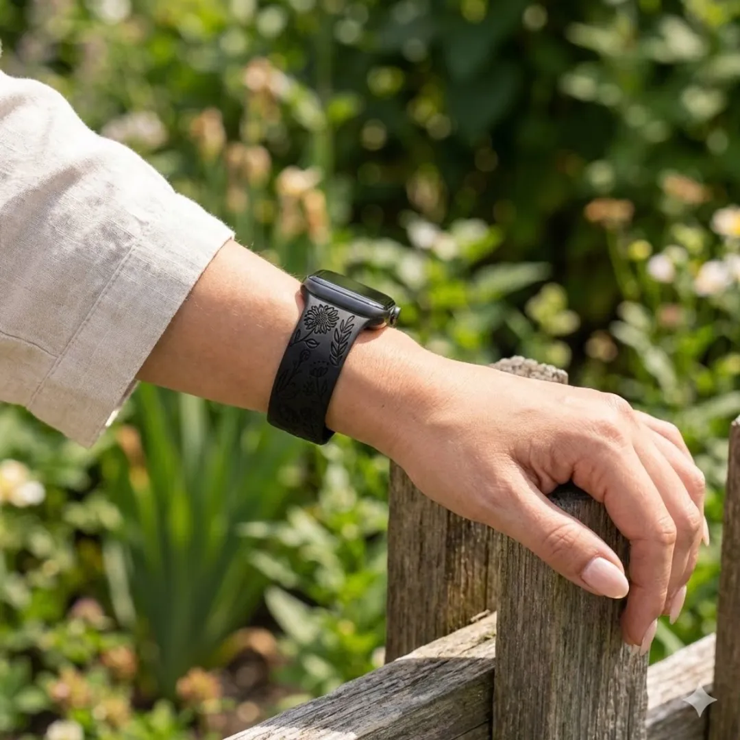 NUVEX Apple Watch Bandjes Set - 6 Stuks - 24/44/45/49mm - Bloemen Gravure - afbeelding 6 van 6