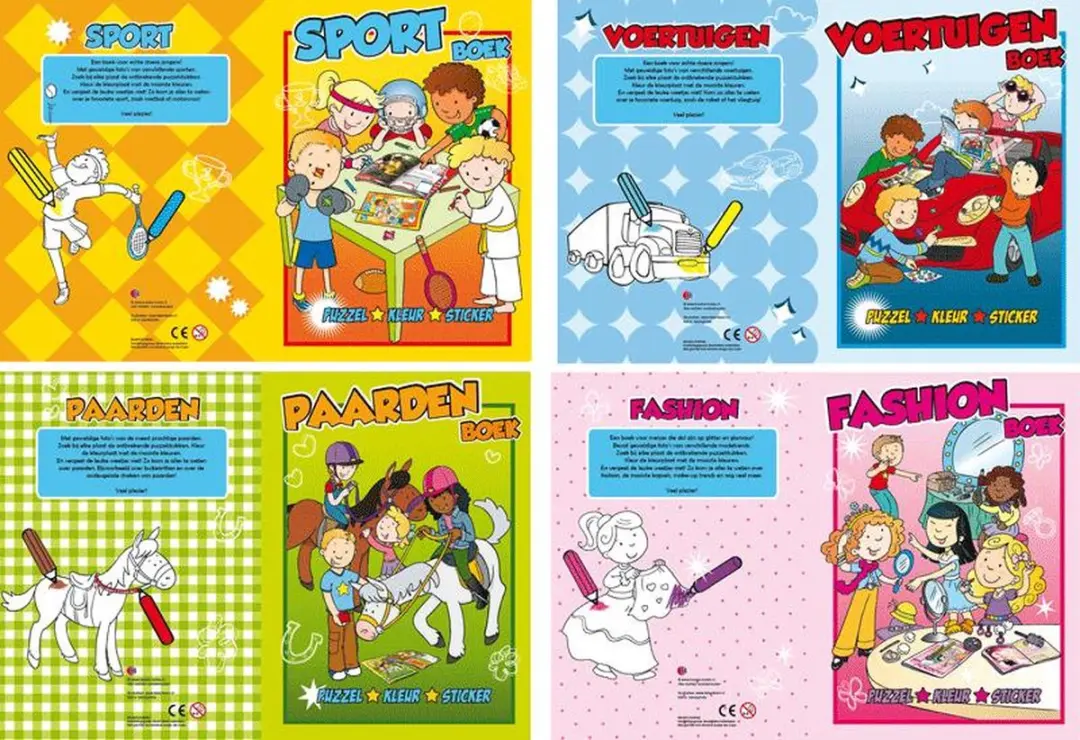 Kinder puzzel/kleur/stickerboek assorti