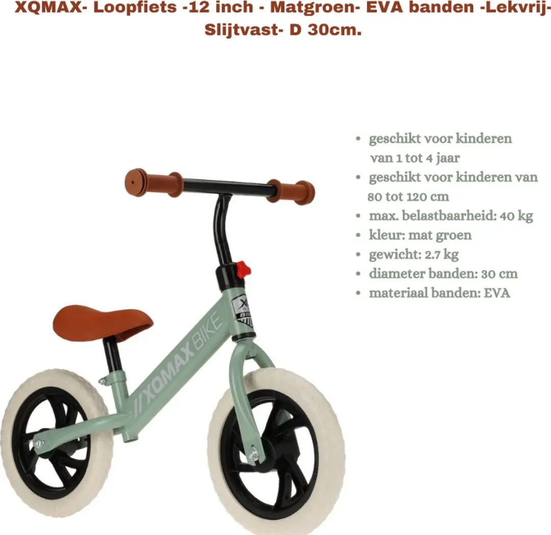 XQMax Loopfiets 12 inch - Groen - afbeelding 2 van 3