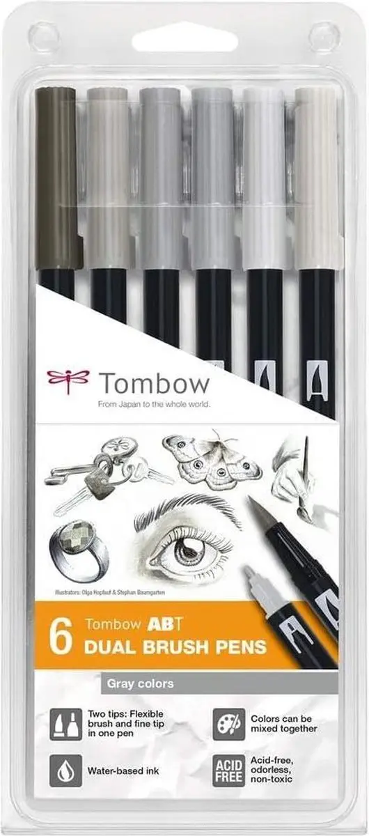 Tombow ABT Dubbele Penseelpen - Grijstinten - 6 Stuks - afbeelding 2 van 4