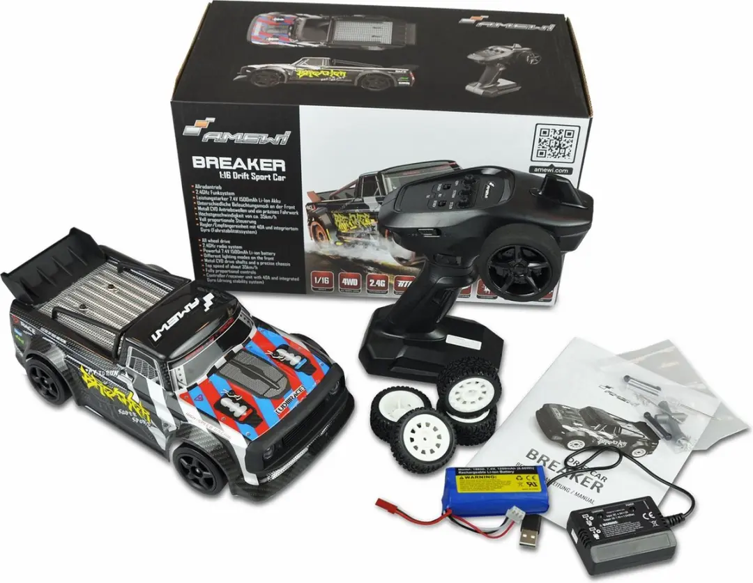 Amewi Drift Sport Car Breaker 1:16 2,4GHz RTR - Zwart - afbeelding 5 van 6