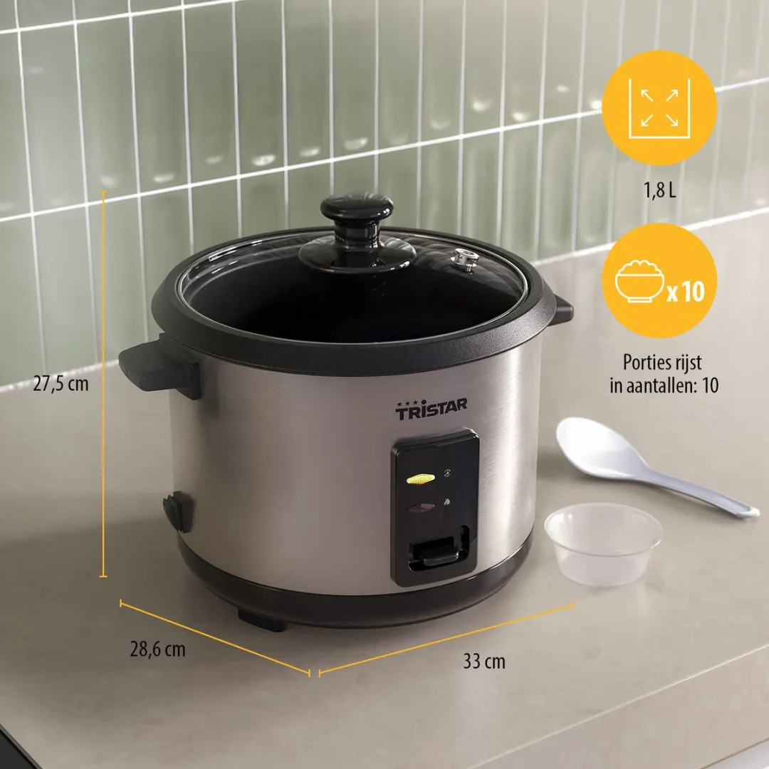 Tristar RK-6148 Rijstkoker 1.8L - 10 Personen - 700W - RVS