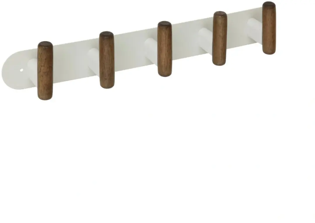 Wandkapstok metaal/hout 40cm met 5 ophanghaken Five® Cassie